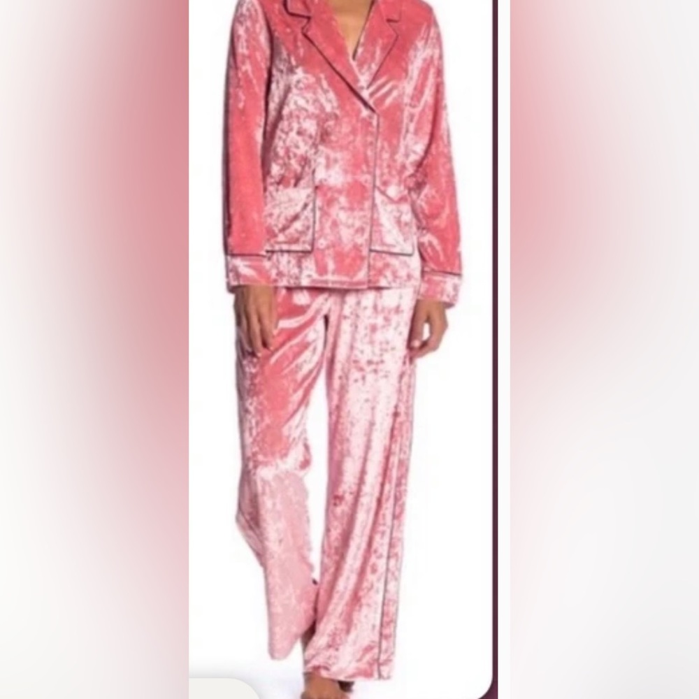 SHIMERA Pink Crushed Velvet Top & Pants PJ Pajama Set - SMALL